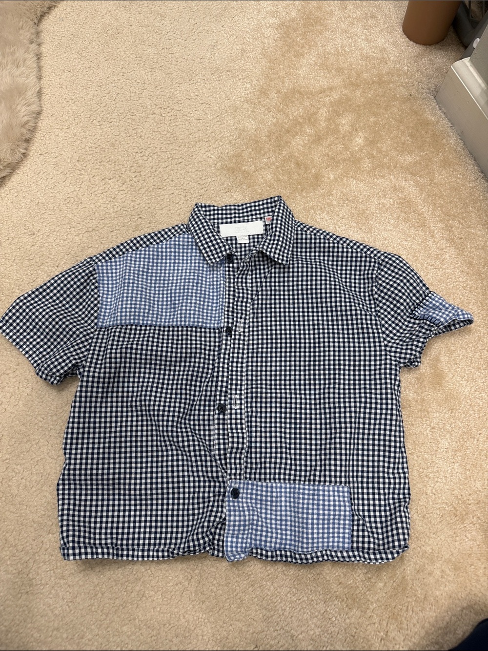 Zara Kids Short-Sleeve Gingham Button-Up Shirt - Navy/White
